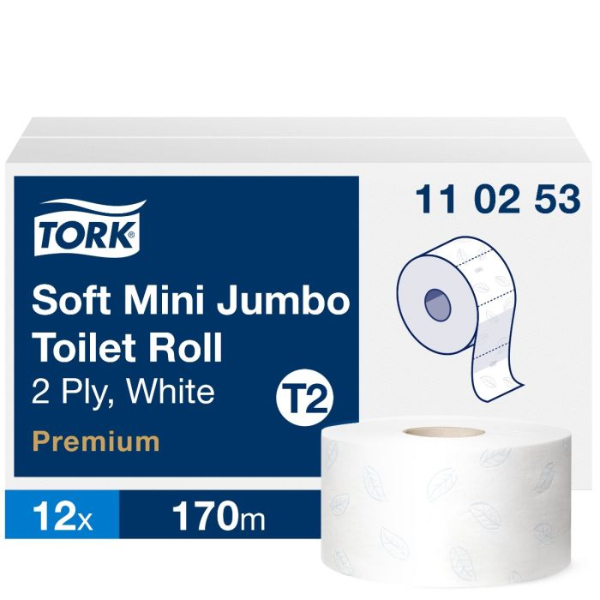 tork zacht mini jumbo toiletpapier premium 2 laags wit t2 170mtr10cm