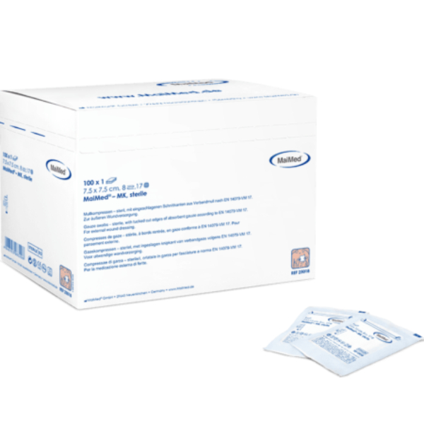 maimed hydrofiel gaaskompressen 5x5cm 12 laags steriel per 5 stuks