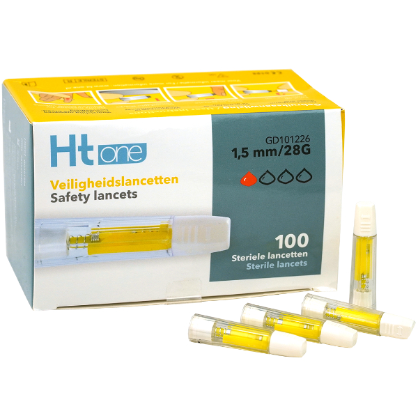 ht one veiligheidslancetten 15 mm 100 stuks in een doos steriel geel