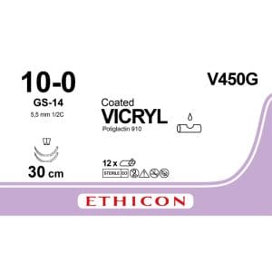 Vicryl hechtdraad 10-0 GS-14 naald 30 cm violet